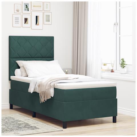 Letto Box Spring con Materasso Verde Scuro Singolo in Velluto - Foto 2