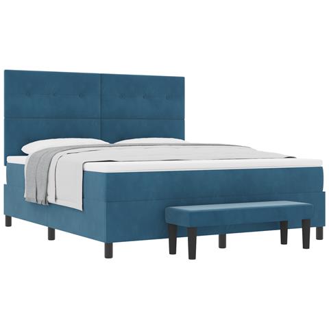 Letto con Molle e Materasso & Panchina Blu Scuro 180x200 cm Velluto - Foto 1