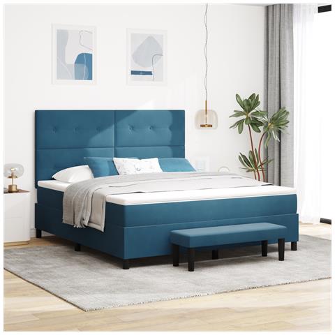 Letto con Molle e Materasso & Panchina Blu Scuro 180x200 cm Velluto - Foto 2