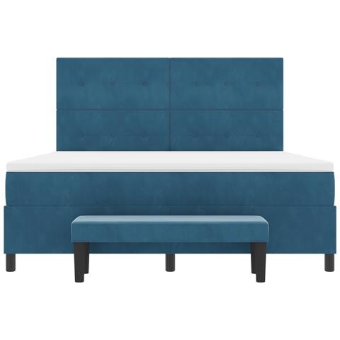 Letto con Molle e Materasso & Panchina Blu Scuro 180x200 cm Velluto - Foto 9