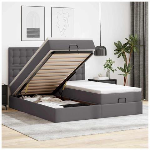 Pouf Letto con Materassi e LED Grigio 180x200cm Similpelle - Foto 2