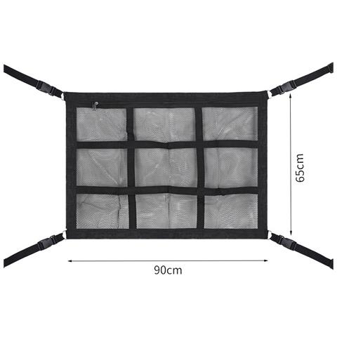 Rete Portaoggetti Per Tetto Auto Quarta Generazione 90x65 Cm, Compatibile Con Auto It, Rete Di Stoccaggio Sospesa In Poliestere E Rete Nera - Foto 1