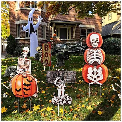 Decorazioni Da Giardino Per Halloween, Zucche Con Fantasmi E Scheletri - Foto 5