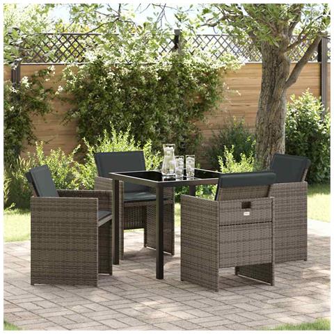 Set da Pranzo per Giardino con cuscino 5 pcs Grigio Poly Rattan - Foto 2
