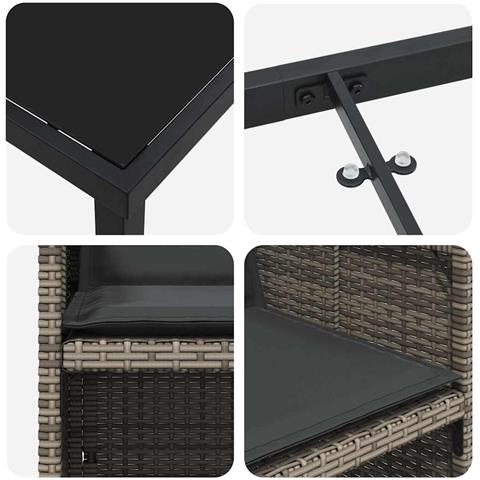 Set da Pranzo per Giardino con cuscino 5 pcs Grigio Poly Rattan - Foto 9