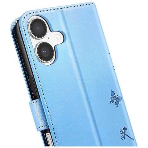 Custodia A Portafoglio Per Iphone 17 Premium Design Fiori Farfalla, Blu Chiaro - Foto 2