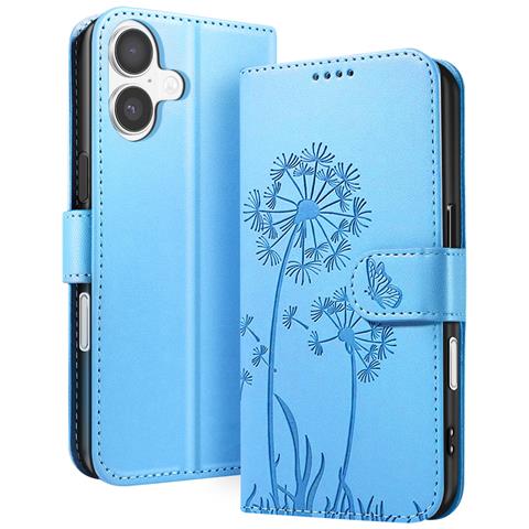 Custodia A Portafoglio Per Iphone 17 Premium Design Fiori Farfalla, Blu Chiaro - Foto 1