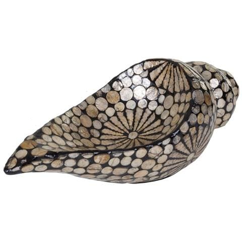 Conca In Ceramica Rifinita In Capiz Nero 42x16x15h - Foto 1