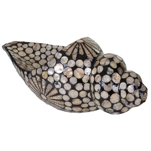 Conca In Ceramica Rifinita In Capiz Nero 42x16x15h - Foto 3