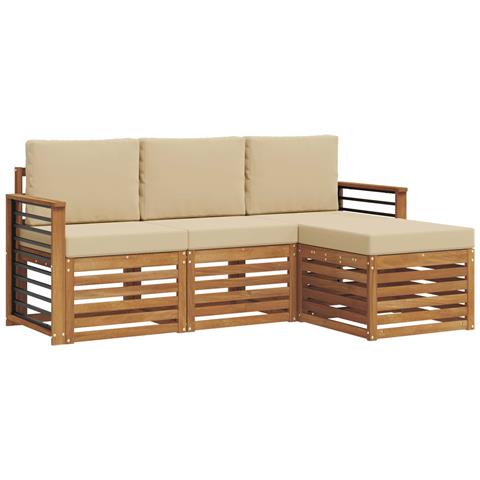 Set divani 4 pcs Naturale e Beige Legno di Acacia Massello - Foto 1