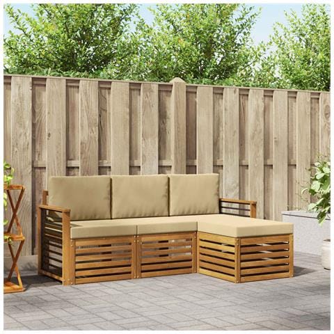 Set divani 4 pcs Naturale e Beige Legno di Acacia Massello - Foto 2