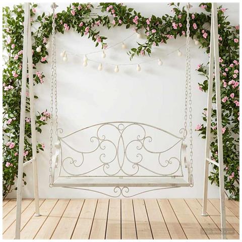 Panchina a Dondolo Acciaio 110 x 52,5 x 47 cm Bianco Antico - Foto 2