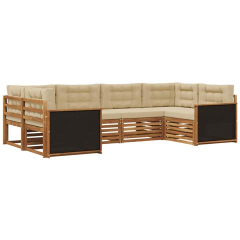 Set di divani da esterno con cuscino 6 pcs Naturale e Beige - Foto 1