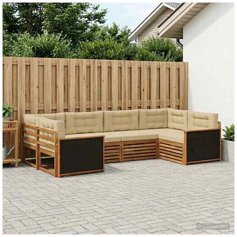Set di divani da esterno con cuscino 6 pcs Naturale e Beige - Foto 2
