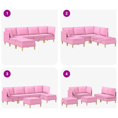 Set di divani modulari con spazio di archiviazione 6 pcs Rosa - Foto 9