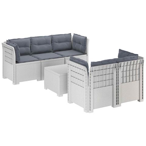 Divano da Giardino 5 Posti con Cuscini Stile Rattan PP Bianco - Foto 1