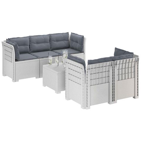 Divano da Giardino 5 Posti con Cuscini Stile Rattan PP Bianco - Foto 2