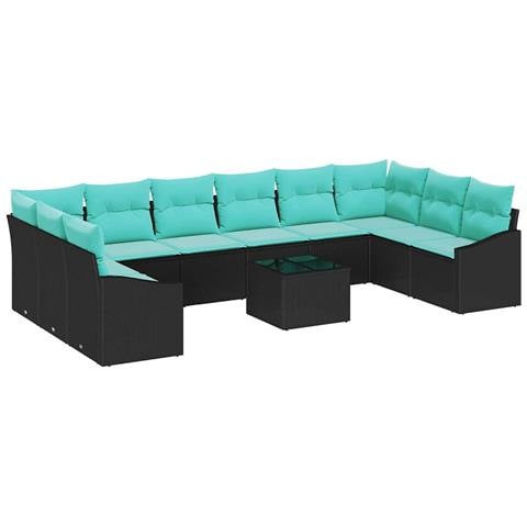Set di divani con cuscino 11 pcs Nero polyrattan - Foto 1