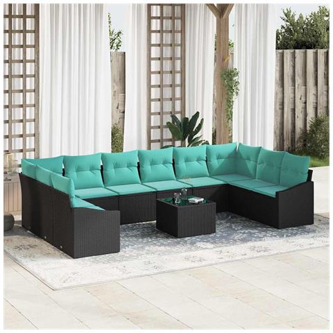 Set di divani con cuscino 11 pcs Nero polyrattan - Foto 2