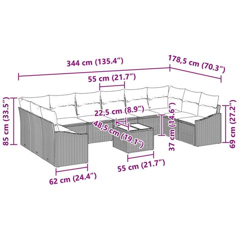 Set di divani con cuscino 11 pcs Nero polyrattan - Foto 9