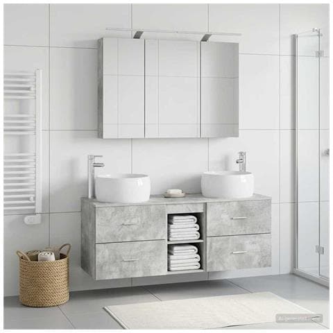 Set di mobili per il bagno 4 pcs Grigio Cemento - Foto 2