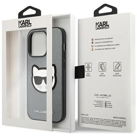 Karl Lagerfeld Klhcp14xsapchg Custodia Iphone 14 Pro Max 6.7 Argento Saffiano Choupette Head Patch - Foto 3