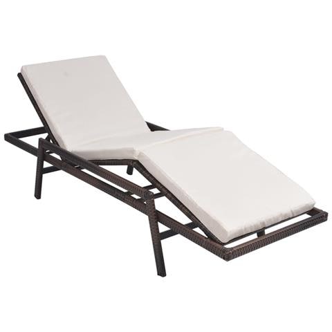 Lettino Prendisole Con Cuscino In Polyrattan Marrone - Foto 1