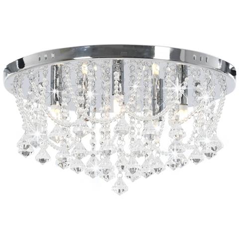 Lampadario Perle Di Cristallo Argento Rotondo 4 Lampadine G9 - Foto 1