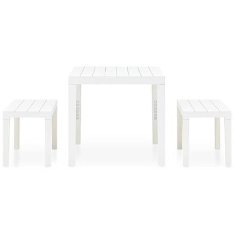 Tavolo Da Giardino Con 2 Panche In Plastica Bianco - Foto 10
