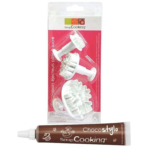 3 Tagliapasti Ad Espulsione Per Pasta Di Zucchero Fiocchi + Penna Alimentare Al Cioccolato - Foto 1