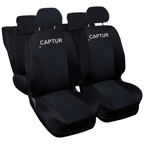 Coprisedili Auto Compatibili Per Captur, Made In Italy, Set Di Copri Sedili Anteriori E Posteriori Con Copri Poggiatesta Incluso, Tessuto Poliestere, Colore - Nero \nero - Foto 1