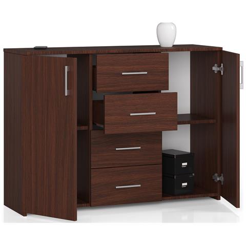 Cassettiera K45, 4 cassetti e 2 ante, 110x35x80 cm, Colore Weng? - Foto 2