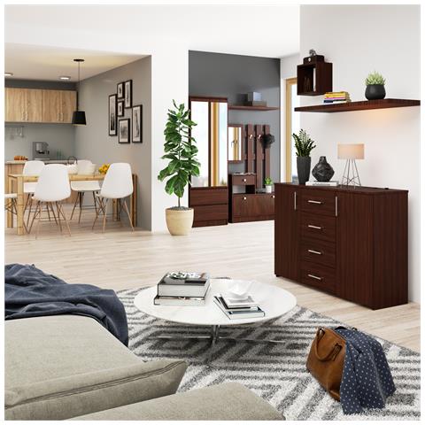 Cassettiera K45, 4 cassetti e 2 ante, 110x35x80 cm, Colore Weng? - Foto 7