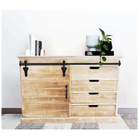 Mobile Credenza Madia Da Interno Con 4 Cassetti E 1 Anta Scorrevole Struttura In Legno E Metallo Linea Industrial - Foto 8