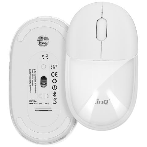 Mouse Ottico Senza Fili Bluetooth O Wi-fi 2,4 Ghz Led Rgb Dongle Usb, Bianco - Foto 1