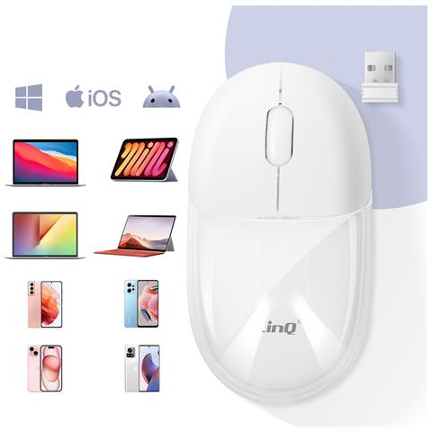 Mouse Ottico Senza Fili Bluetooth O Wi-fi 2,4 Ghz Led Rgb Dongle Usb, Bianco - Foto 5