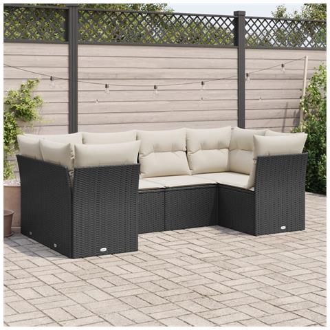 Set Divano da Giardino 6 pz con Cuscini Nero in Polyrattan - Foto 2