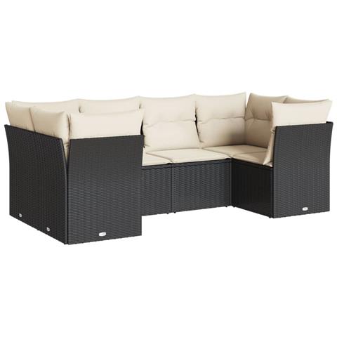 Set Divano da Giardino 6 pz con Cuscini Nero in Polyrattan - Foto 1