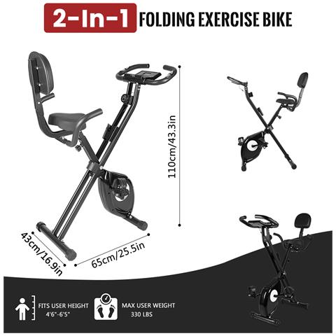 Bicicletta Sportiva Pieghevole - Livello Di Resistenza Regolabile - Bicicletta Sportiva Indoor Home Bike Palestra Allenamento Aerobico Nero - Foto 2