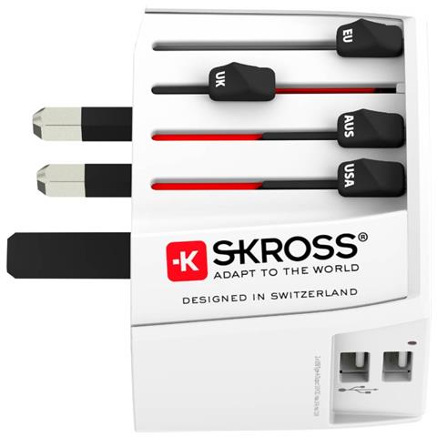 Adattatore Universale Da Viaggio 2.5a Con 2 Porte Usb, Bianco - Foto 2