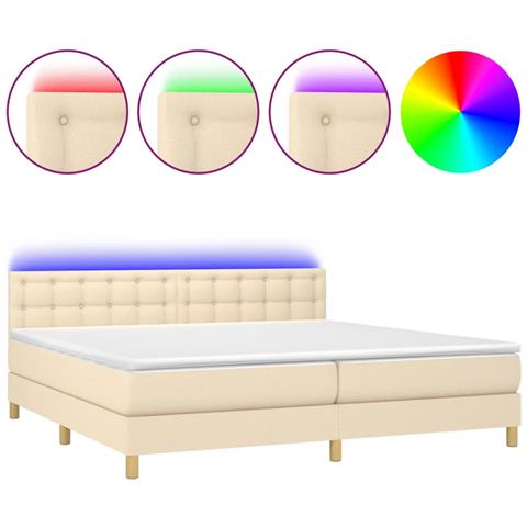 Letto a Molle Materasso e LED bianco 200x200cm in Tessuto - Foto 1