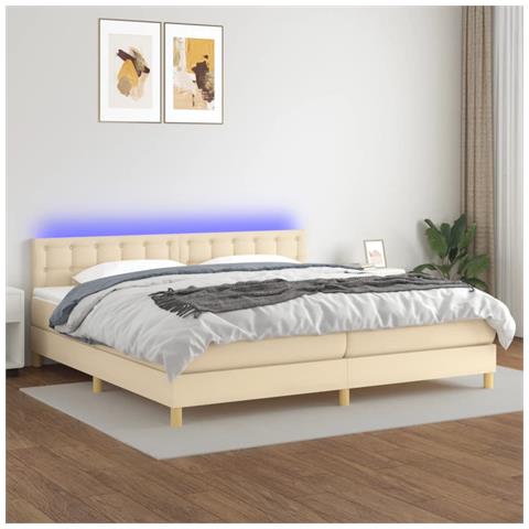 Letto a Molle Materasso e LED bianco 200x200cm in Tessuto - Foto 8