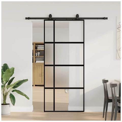 Porta Scorrevole Set Ferramenta Nera 90x205 cm Vetro Temperato - Foto 1