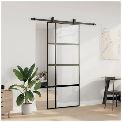 Porta Scorrevole Set Ferramenta Nera 90x205 cm Vetro Temperato - Foto 8