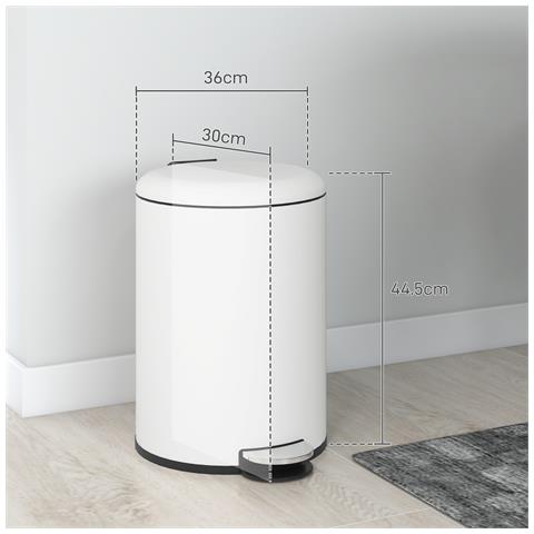Bidone Immondizia a Pedale da 20L con Coperchio a Chiusura Morbida, in Metallo e PP, 36x30x44.5 cm, Crema - Foto 6