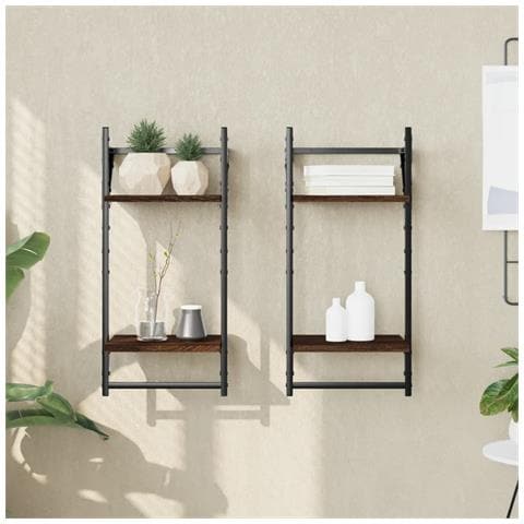 Mensole A Muro Con Aste 2 Livelli 2pz Rovere Marrone 30x25x65cm - Foto 1