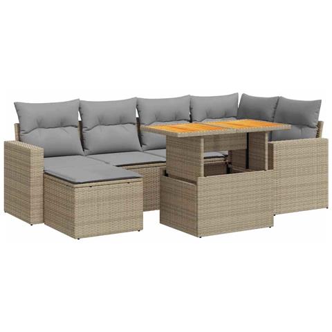 Set Divani Da Giardino 7 Pz Con Cuscini Beige In Polyrattan - Foto 1