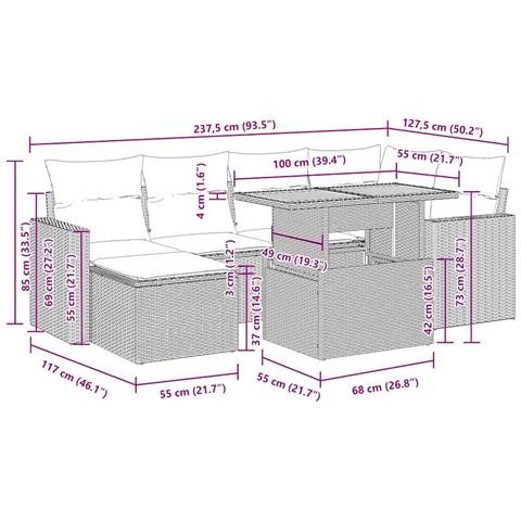 Set Divani Da Giardino 7 Pz Con Cuscini Beige In Polyrattan - Foto 10