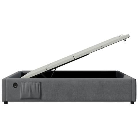 Letto Contenitore Letto Imbottito Singolo 90×190 Cm, Senza Testiera, Cotone, Grigio, Senza Materasso - Foto 4