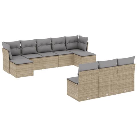 Lusso Casadino -  Set Divano Da Giardino 10 Pz Con Cuscini Beige In Polyrattan - Foto 1